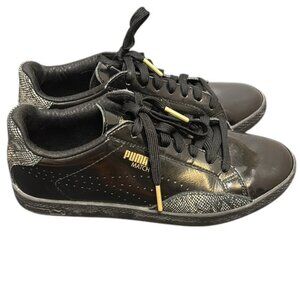 PUMA Women’s Match Lo Print Snake Sneakers – Black/Gold – Size 7